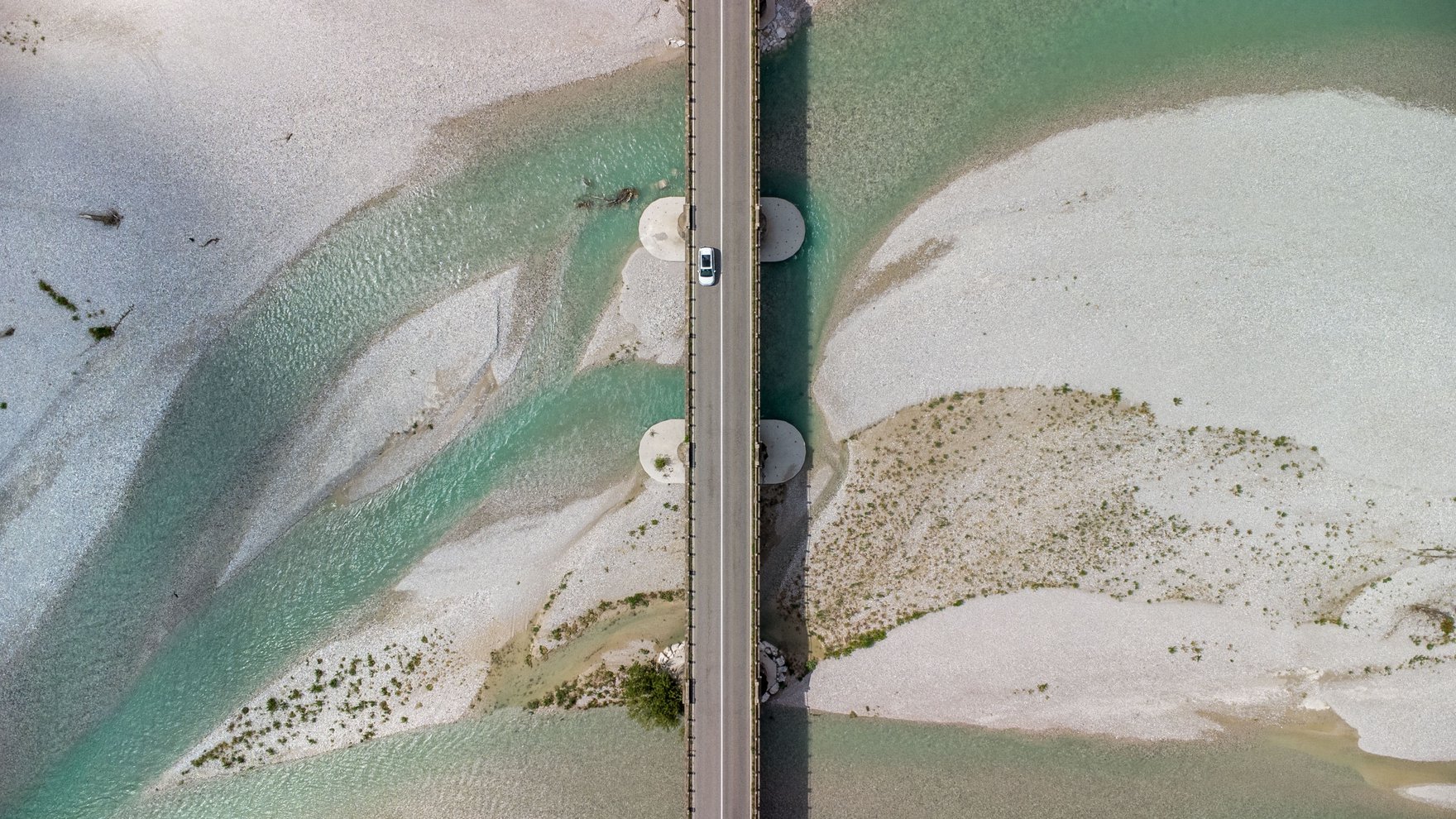 Aerial view of the bridge over the Tagliamento river